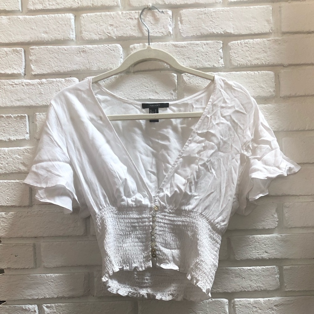 White crop top with buttons